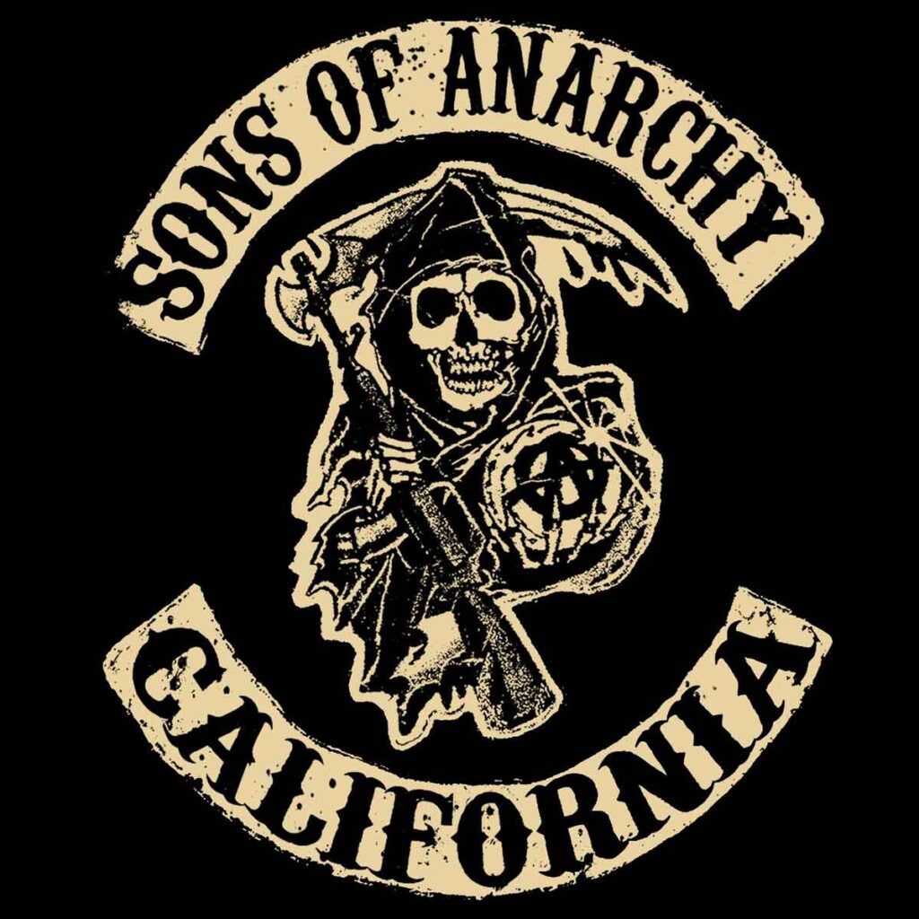 La tipografía de sons of anarchy puede verse en el logo de la serie, que es una calavera con una guadaña.
