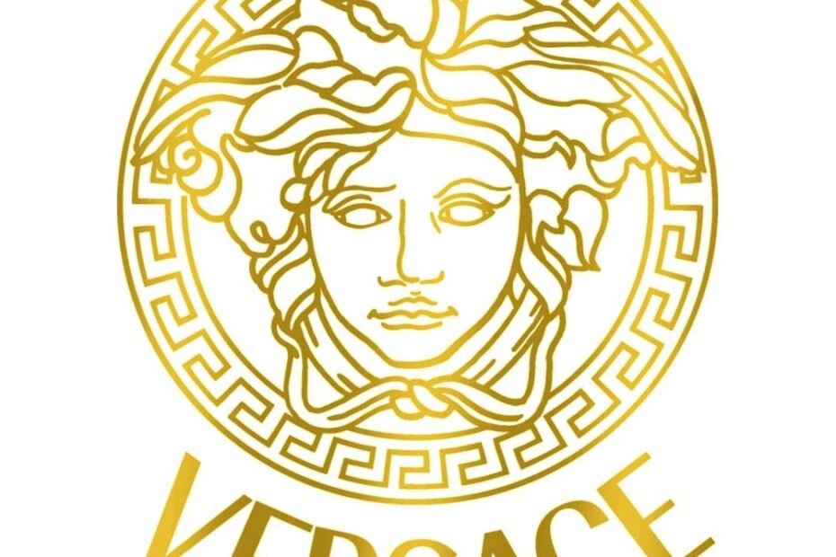 Logo de Versace en dorado.