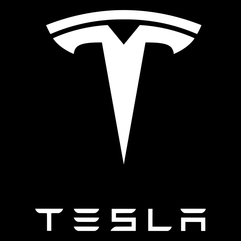 El logo de Tesla en blanco y negro.