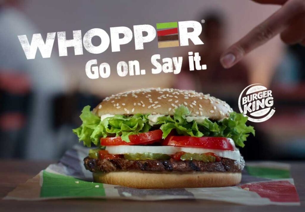 Anuncio de Whopper con el logo de Burger King.