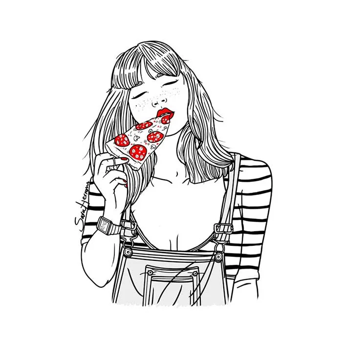 Las ilustraciones de Sara Herranz se caracterizan por ser en blanco y negro, con apenas ciertos puntos de color