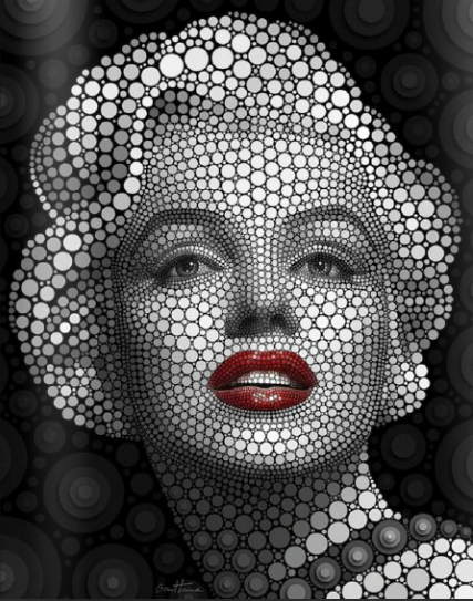 Aunque el circulismo digitalizado luce como esta Marilyn Monroe, en lápiz la idea es la misma, crear la composición con círculos 