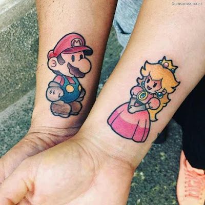 Tatuajes para pareja nerd: Mario y Peach