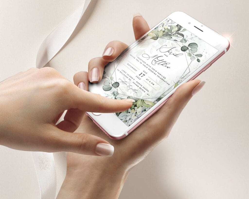 diseñar invitaciones de boda virtuales. Imagen ilustrativa de una invitación virtual para nuestro artículo sobre páginas y recomendaciones.