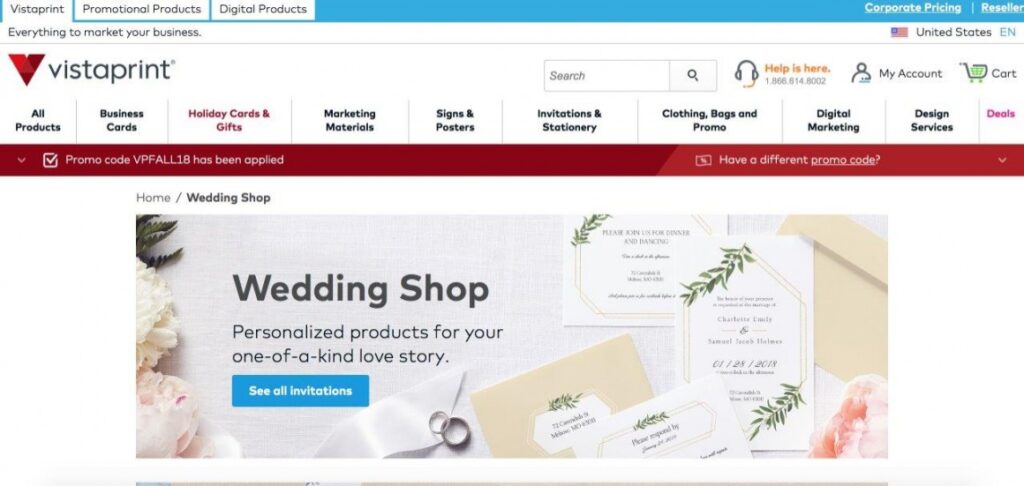 Sitios web para diseñar invitaciones de boda virtuales:  Vistaprint