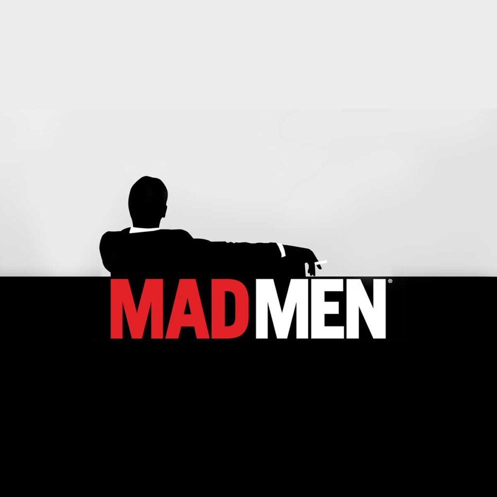 Logo y tipografía de Mad Men en blanco y negro.